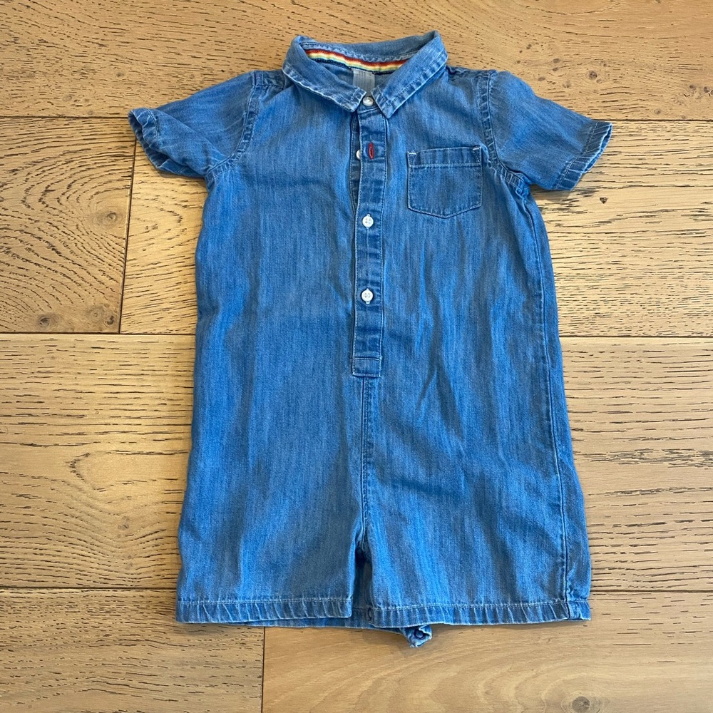 Denim Shortall Romper - Primary